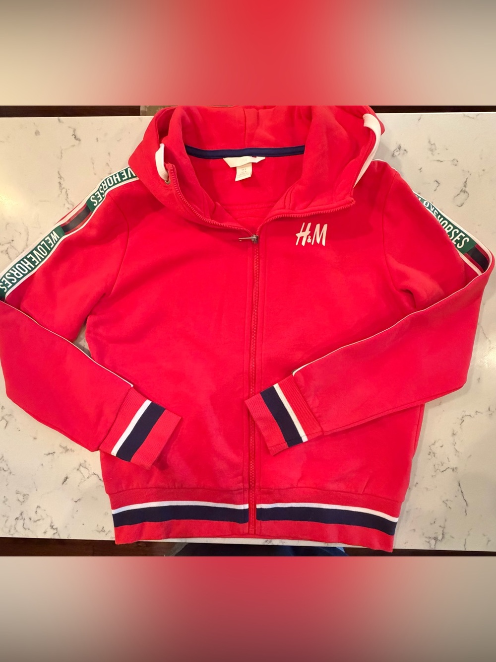H&M Equestrian We Love Horses Red Full Zip Hoodie Women’s Medium